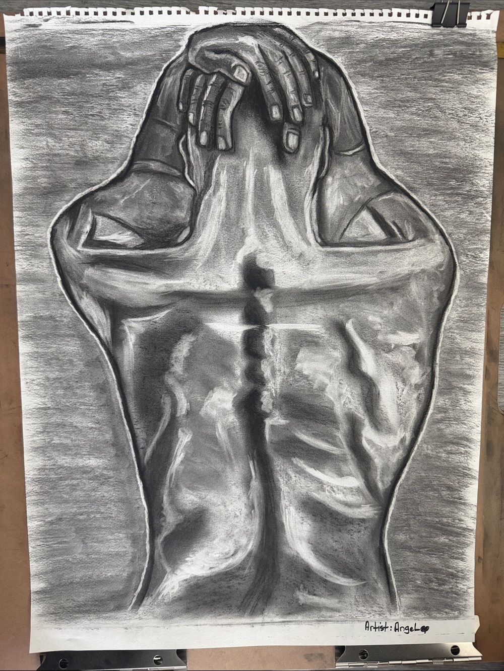 Charcoal Back Study Figure Drawing - Black & White